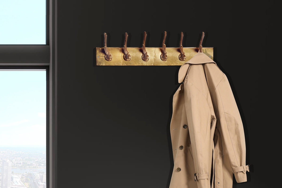Porte manteau mural décoratif DEER 50cm patère en bois de cerf en métal doré