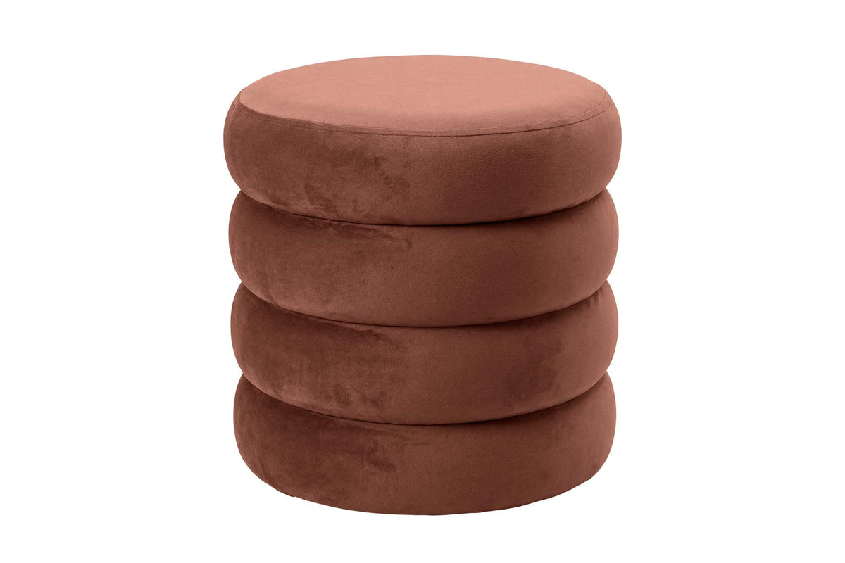 Pouf rond rembourré VOGUE 40cm rouille velours avec rangement