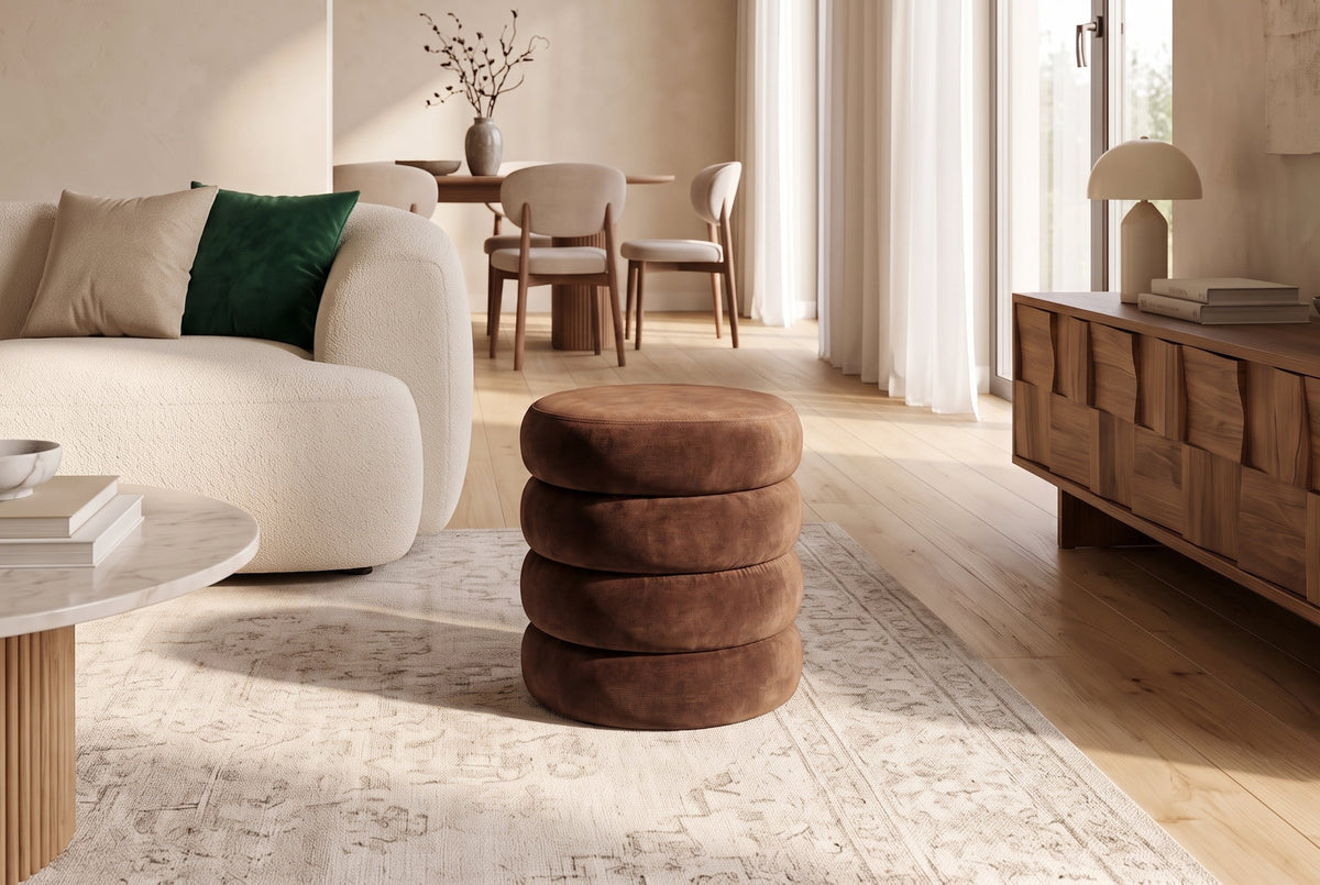 Pouf rond rembourré VOGUE 40cm rouille velours avec rangement