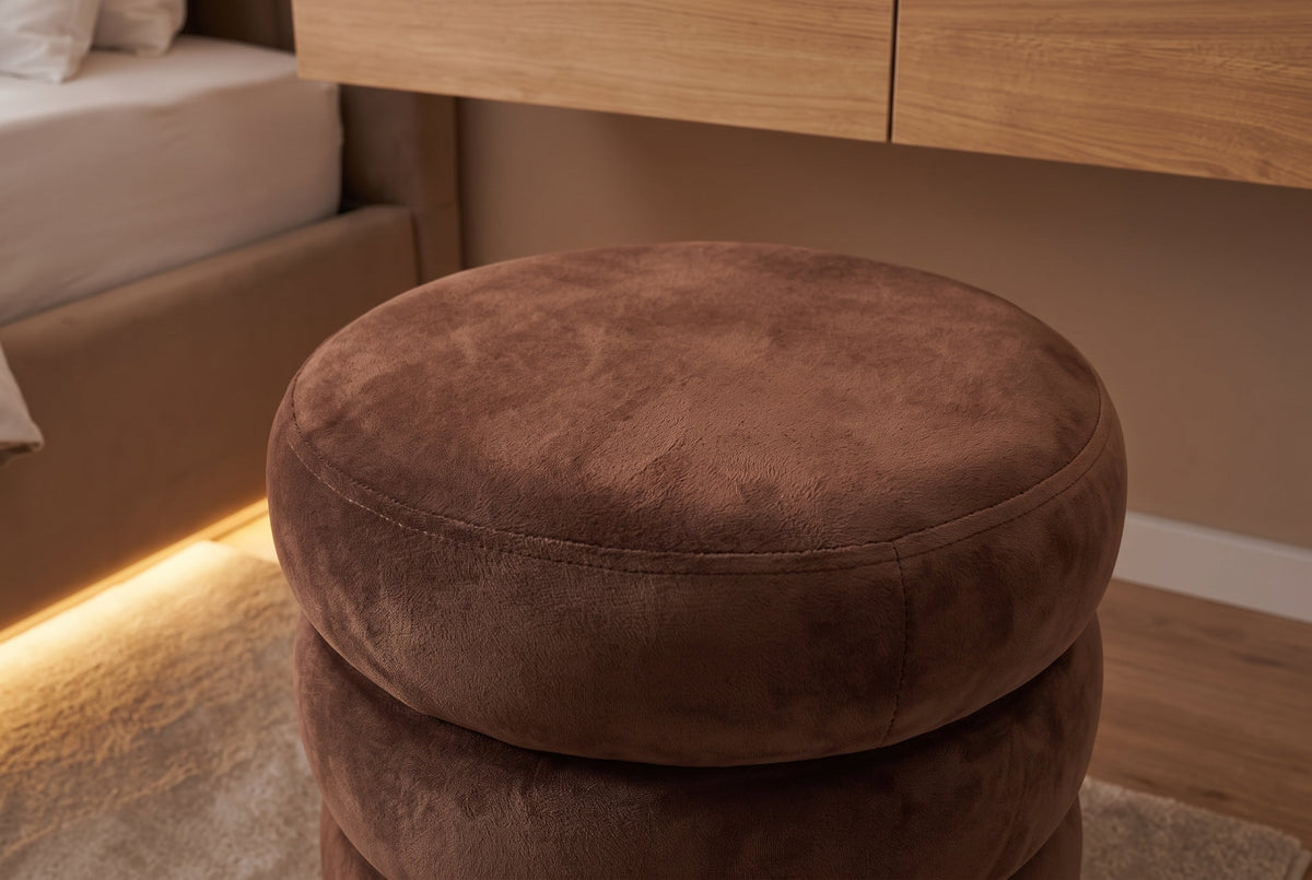 Pouf rond rembourré VOGUE 40cm rouille velours avec rangement