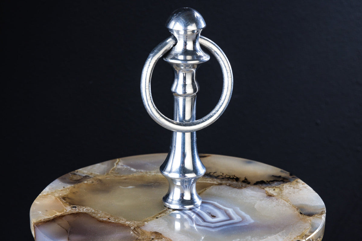 Présentoir à gâteau décoratif NOBLE 35cm argent pierre précieuse fait main agate quartz aluminium