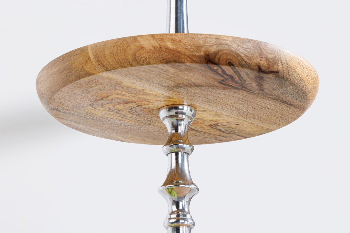 Présentoir à gâteaux décoratif PURE NATURE 68cm bois de manguier argenté fait main trois niveaux