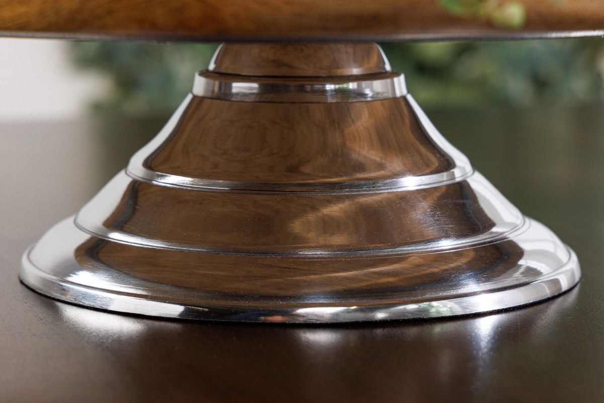 Présentoir à gâteaux décoratif PURE NATURE 68cm bois de manguier argenté fait main trois niveaux