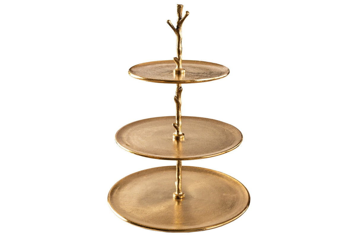 Présentoir à gâteaux design ABSTRAIT 50cm en métal doré à trois niveaux