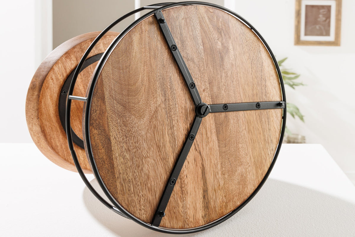 Présentoir à gâteaux en bois massif PURE NATURE 40cm manguier rond à deux niveaux en métal noir