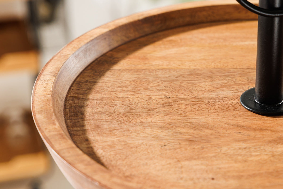 Présentoir à gâteaux en bois massif PURE NATURE 40cm manguier rond à deux niveaux en métal noir