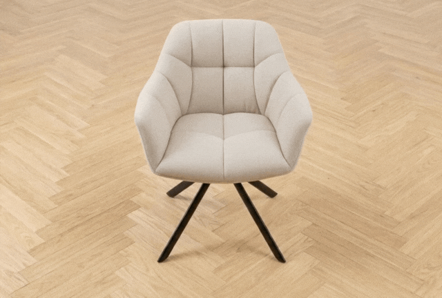 Lot de 2x Chaise rétro pivotante UNIQUE beige chenille Cremona métal champagne-beige