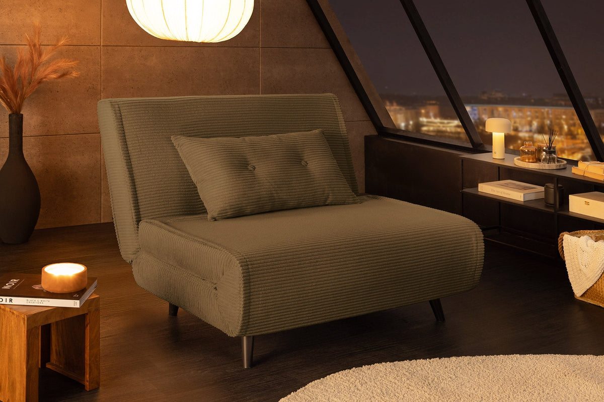 Retro fauteuil-lit SMART MULTIFUNCTION 100cm vert Cord fonction lit incl. coussin