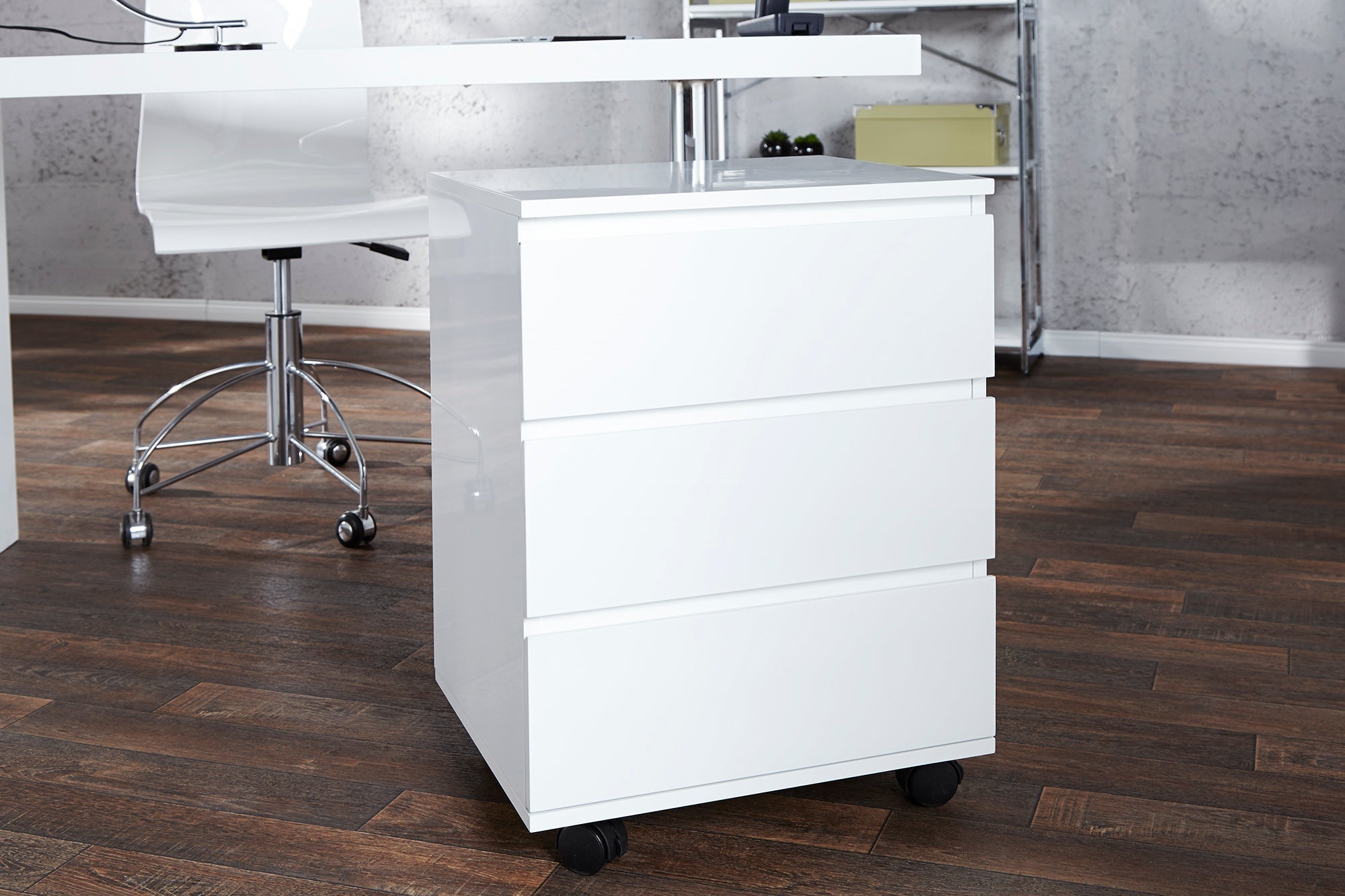 Roll conteneur moderne BIG DEAL 45cm blanc brillant 3 tiroirs