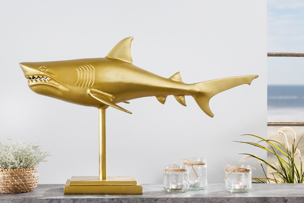 Sculpture maritime HAI 68cm doré fait main en métal design requin