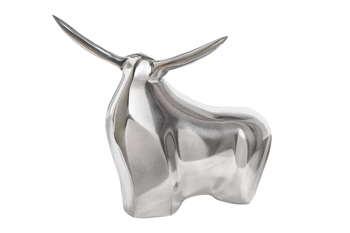 Sculpture moderne BIG BULL argent aluminium décoration figurine de taureau presse-papiers