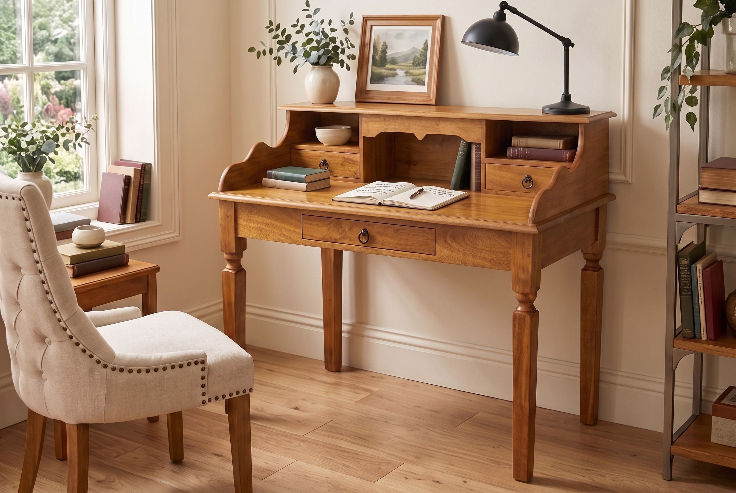 Secrétaire design HEMINGWAY L 115cm bureau en manguier marron finition miel