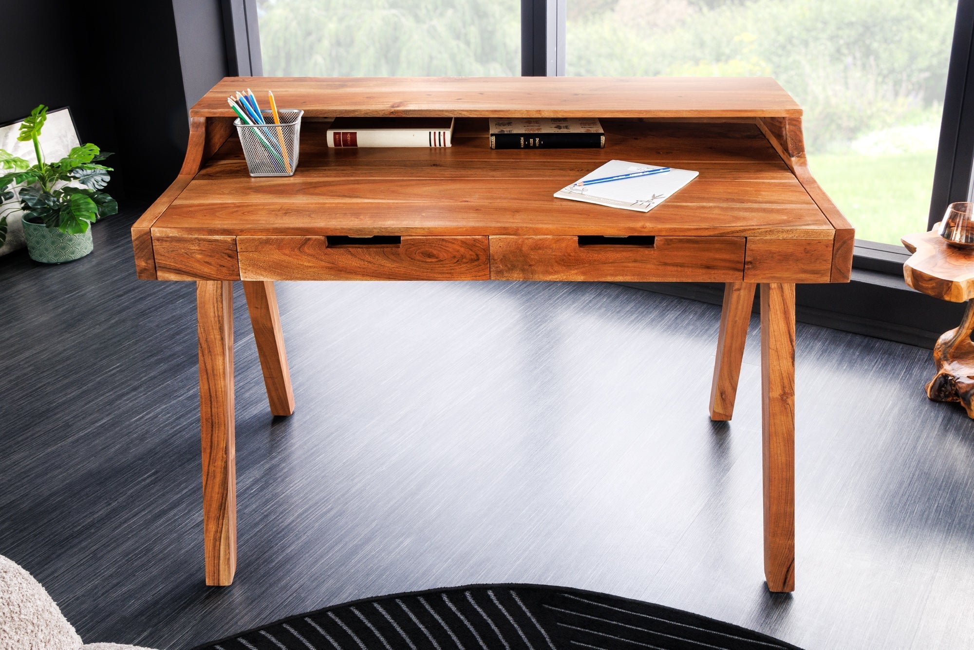 Secrétaire massif MONSOON 100cm bureau en bois d’acacia naturel