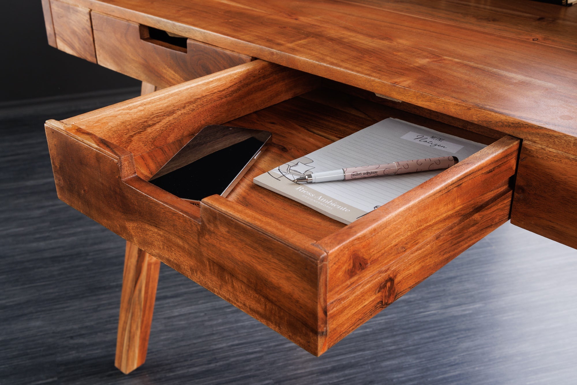 Secrétaire massif MONSOON 100cm bureau en bois d’acacia naturel