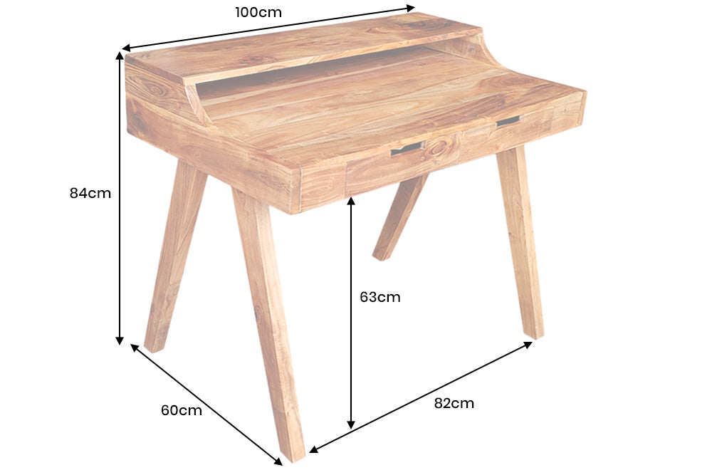 Secrétaire massif MONSOON 100cm bureau en bois d’acacia naturel