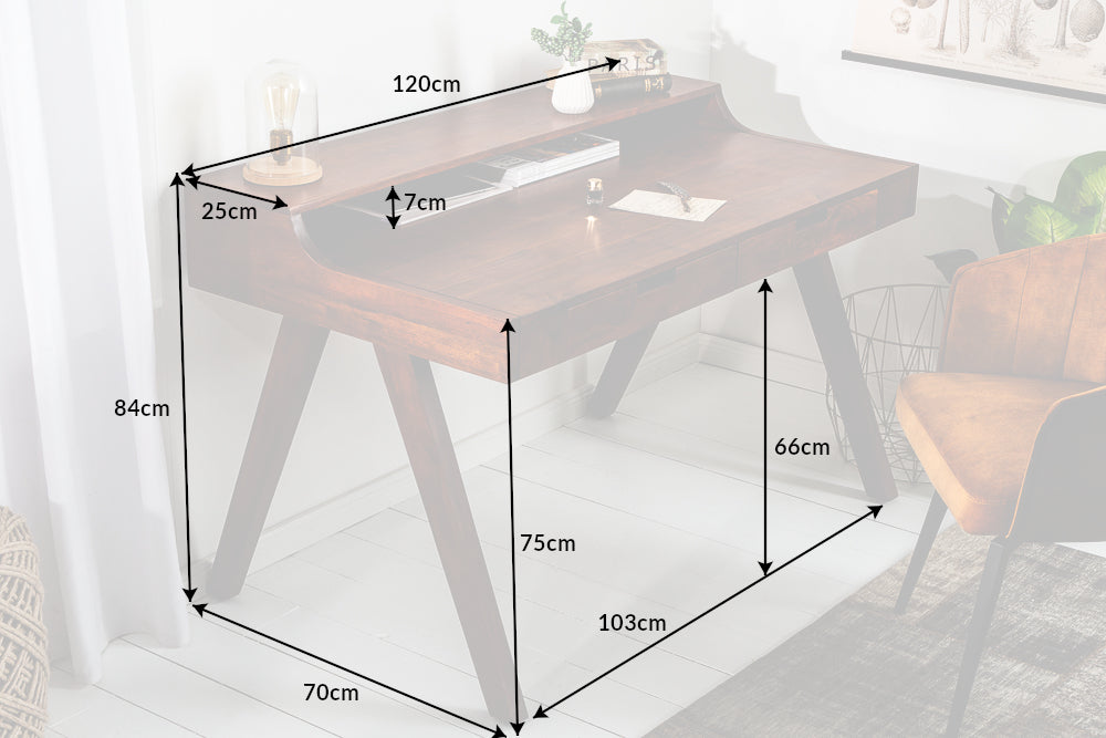 Secrétaire massif MONSOON 120cm bureau en acacia finition frappante