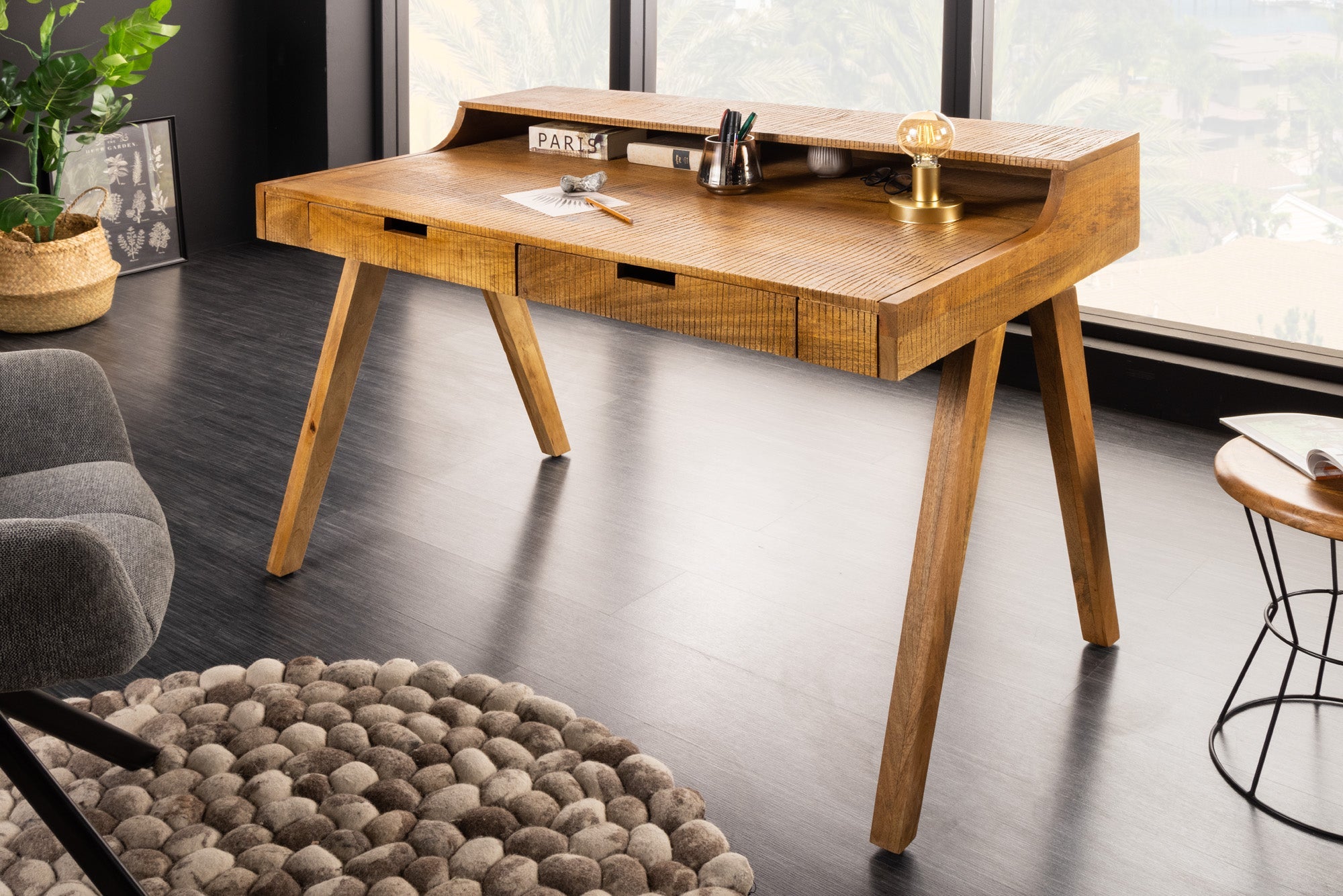 Secrétaire massif MONSOON 120cm bureau en manguier
