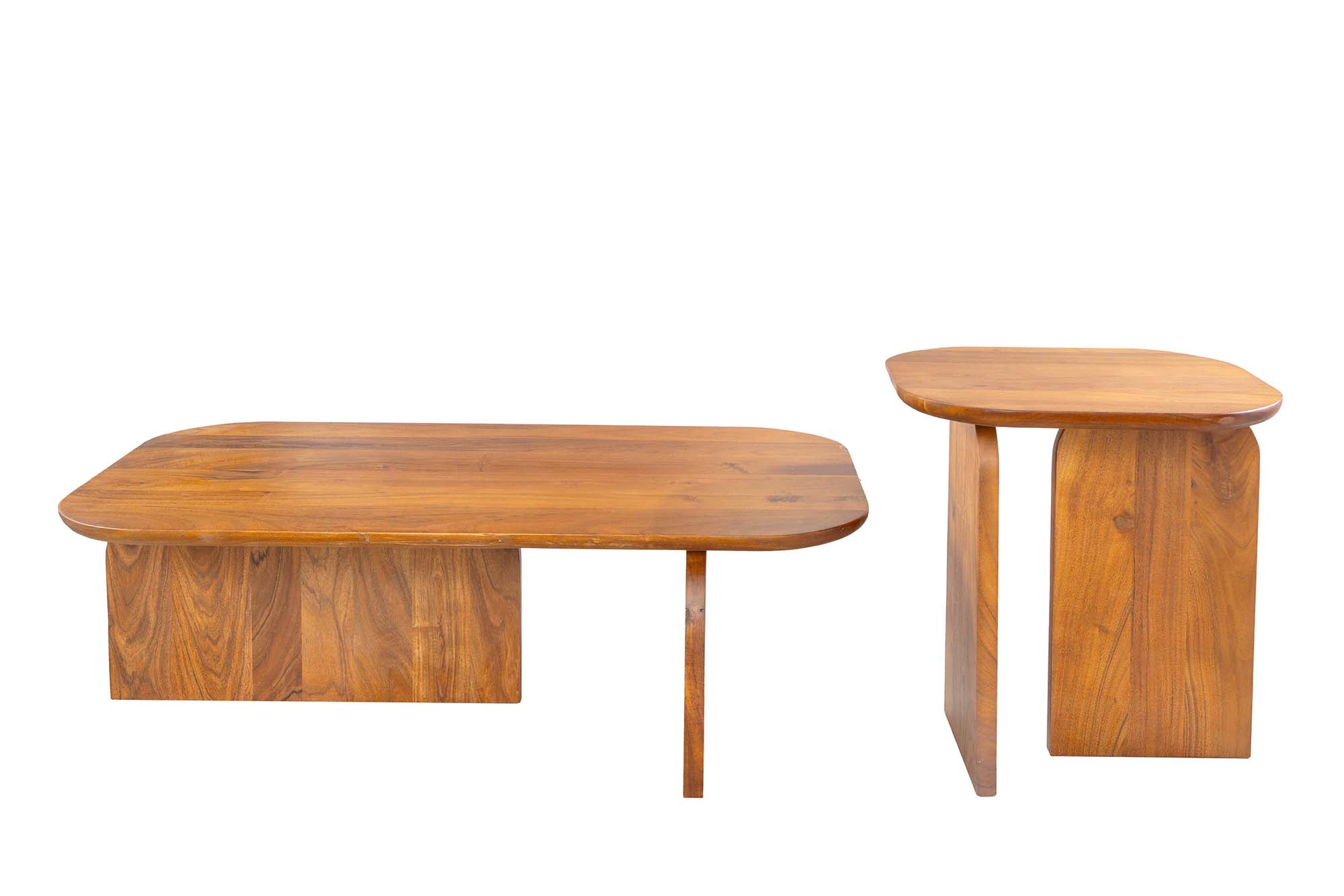 Set de 2 tables basses GATSBY 100 cm en bois d’acacia brun, forme organique, table d’appoint