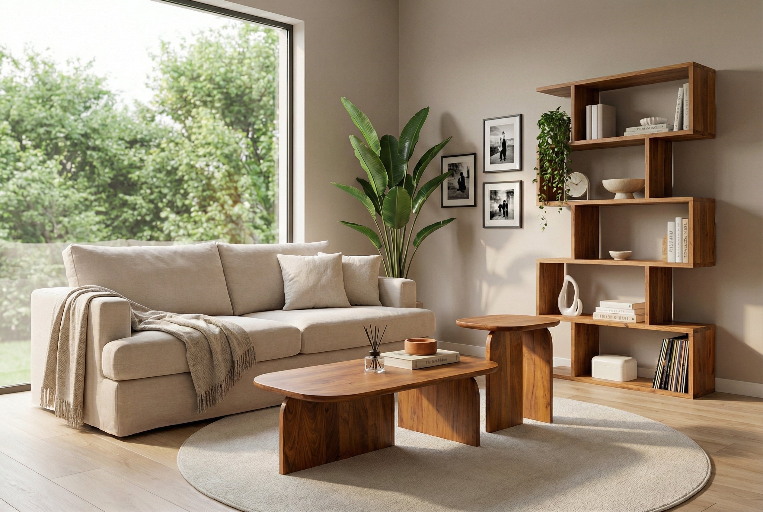 Set de 2 tables basses GATSBY 100 cm en bois d’acacia brun, forme organique, table d’appoint