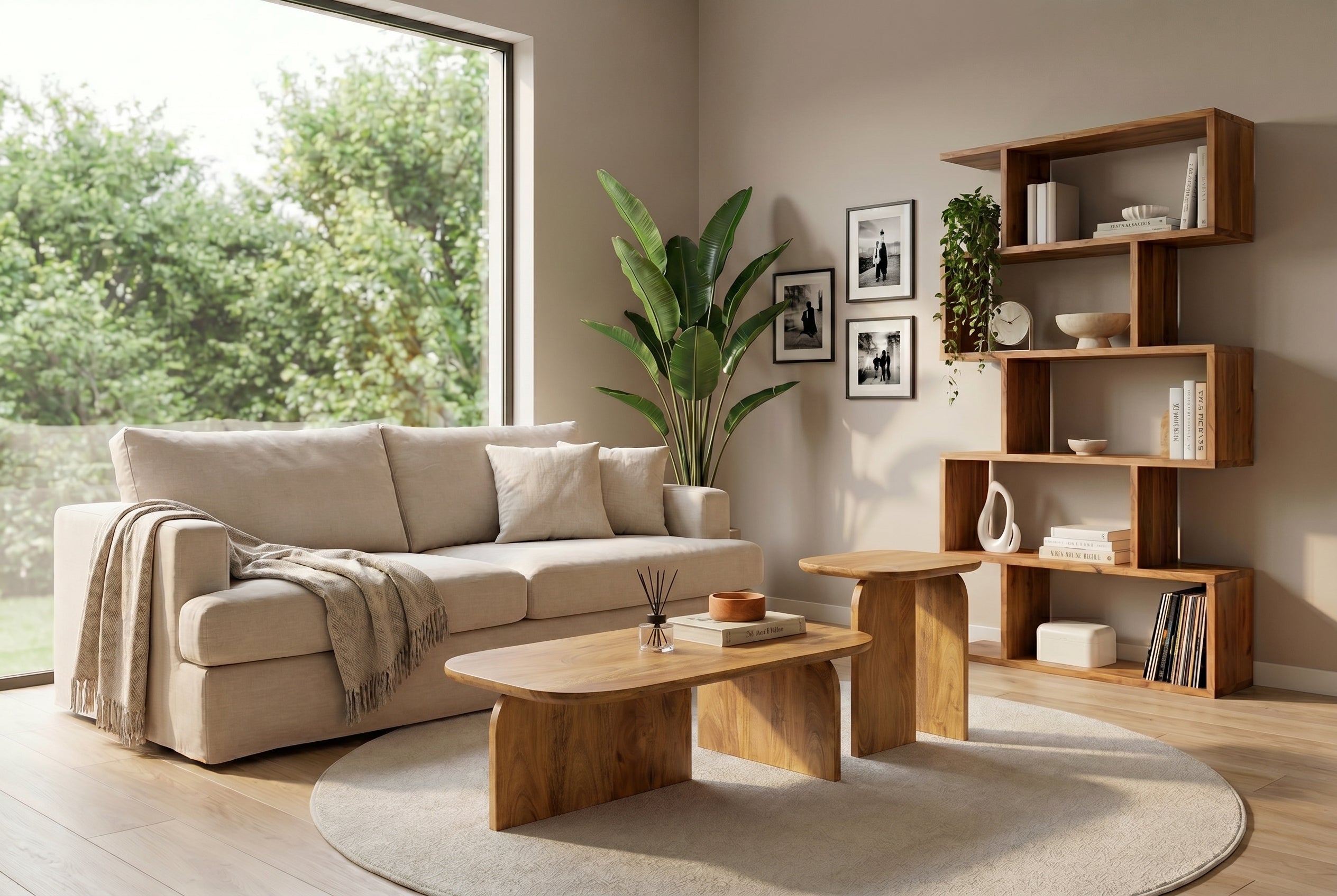 Set de 2 tables basses GATSBY 100 cm en bois de mangue brun, forme organique, table d’appoint
