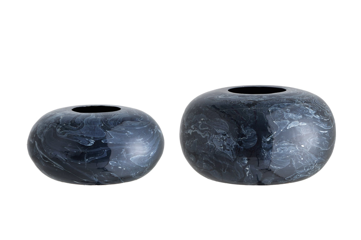 Set design de 2 vases STONE 25cm noir marbré fait main