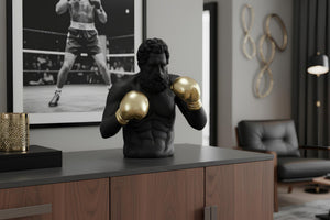 Statue unique BOXER 50cm noir doré fait main sculpture figurine décorative