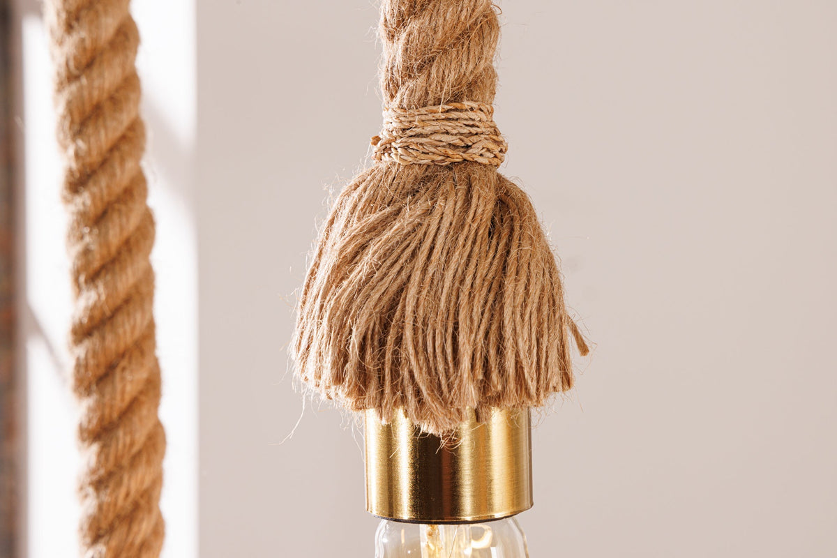 Suspension maritime SEVEN SEAS 110cm plafonnier en corde de bois massif 5 lumières