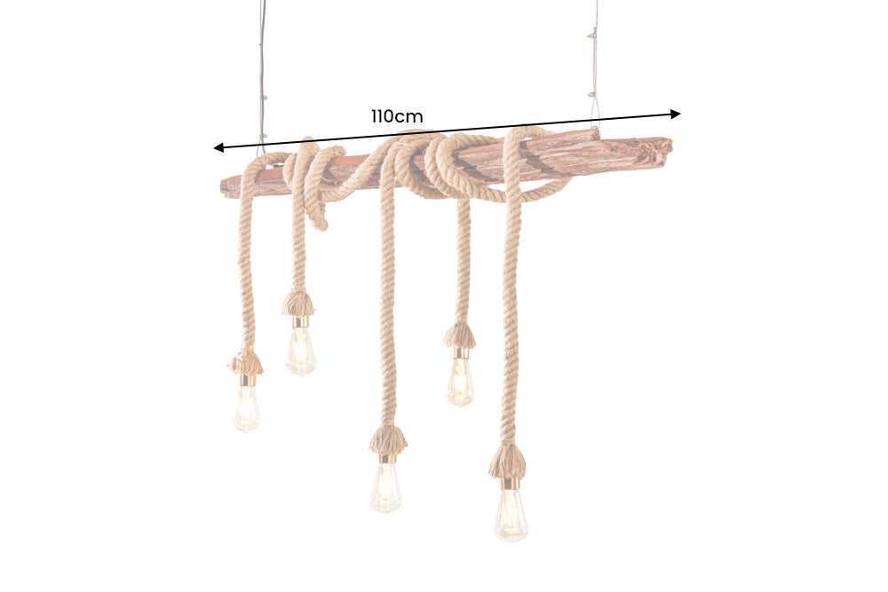 Suspension maritime SEVEN SEAS 110cm plafonnier en corde de bois massif 5 lumières