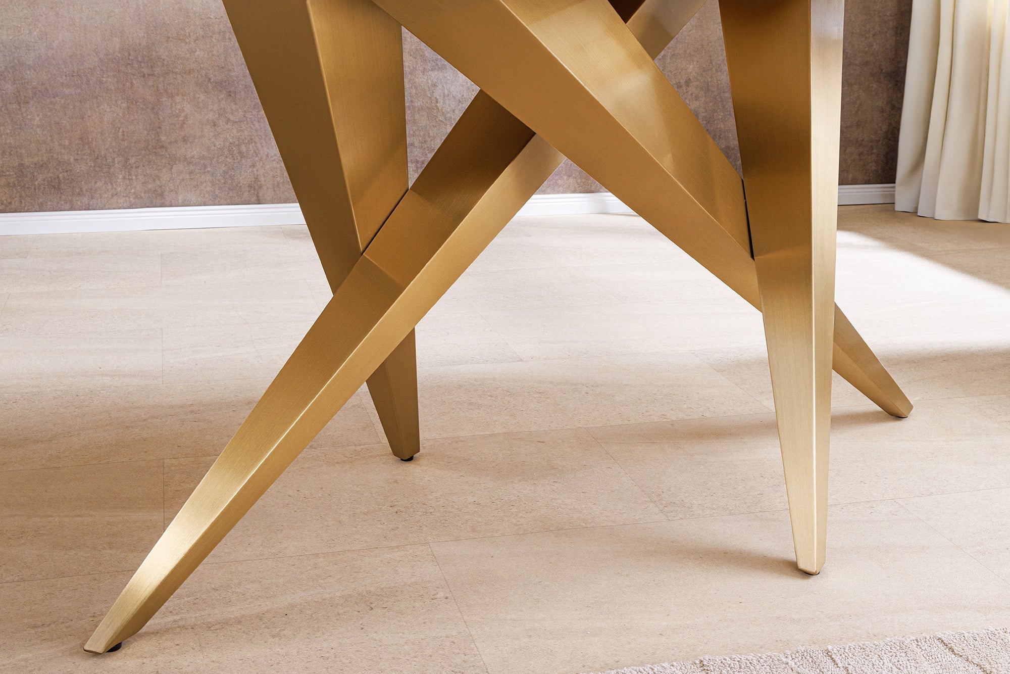 Table à manger design ART LIVING 200cm marbre blanc céramique métal brossé champagne or