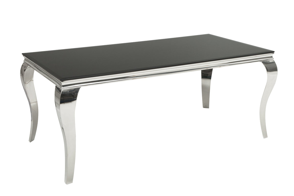 Table à manger design élégant MODERNE BAROQUE 180cm plateau en verre opale en acier inoxydable noir