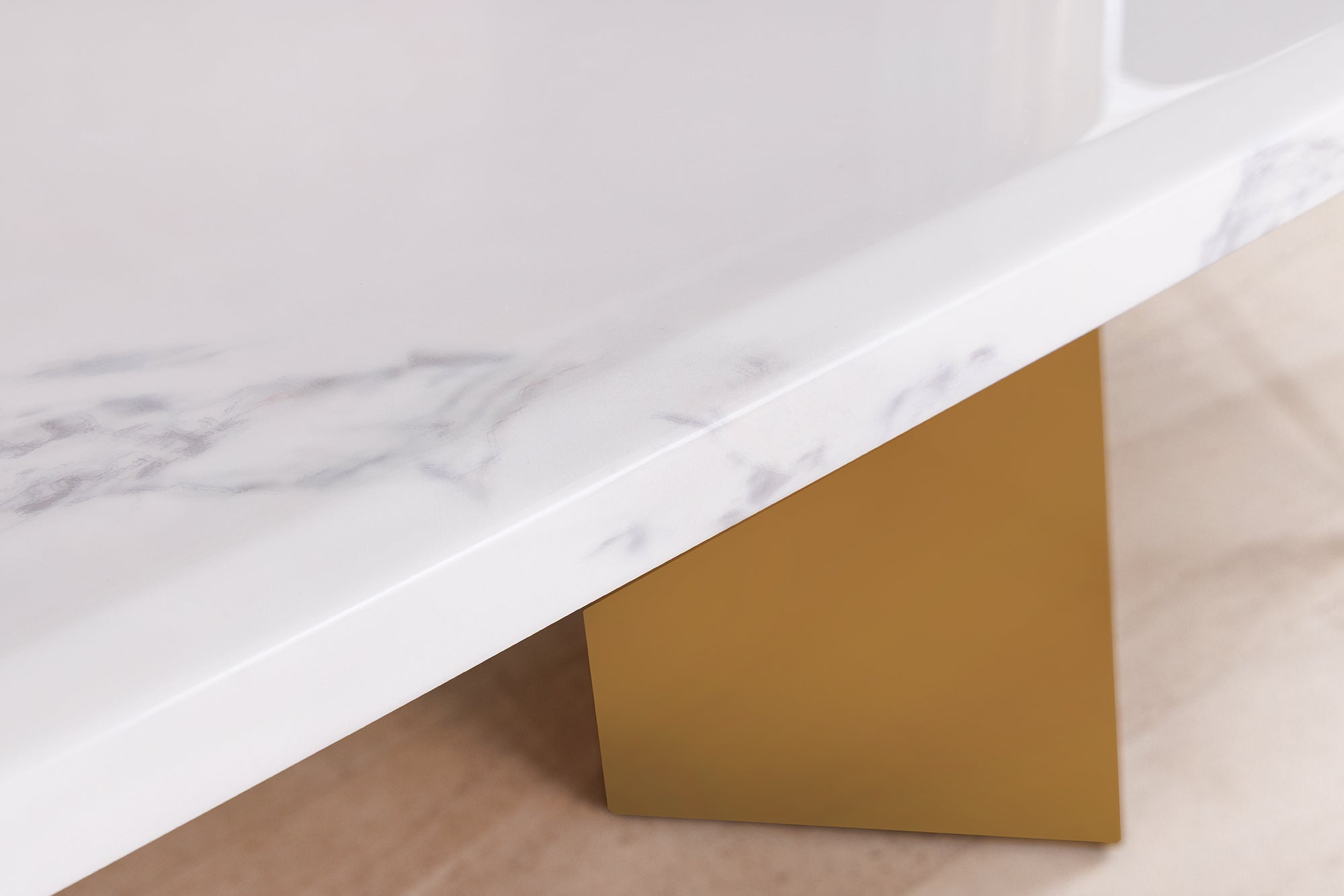 Table à manger design EXTRAVAGANCIA 200cm marbre blanc métal brossé champagne or