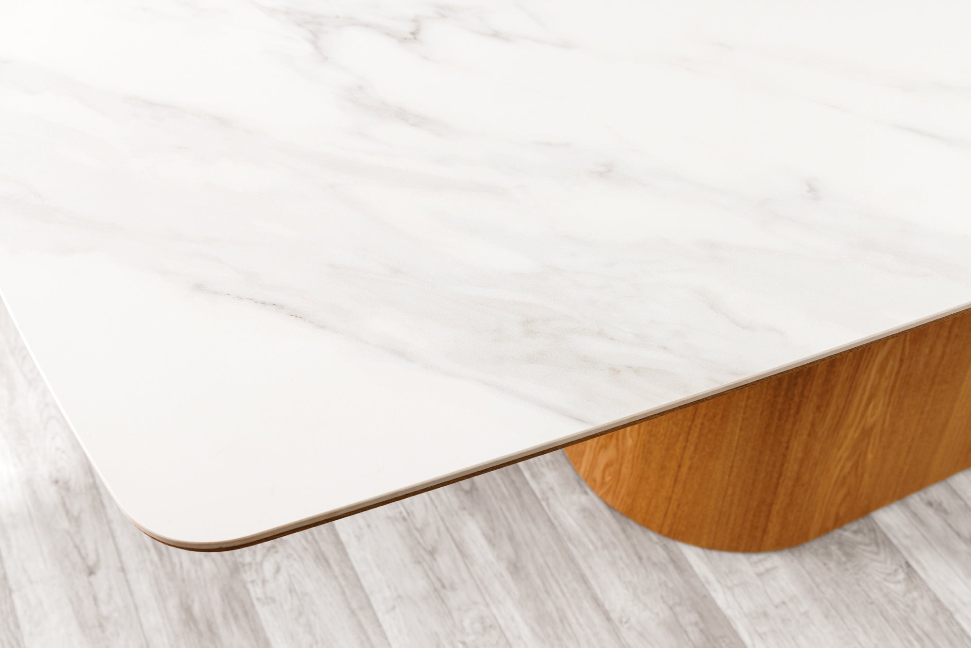 Table à manger design UNIQUE 200cm chêne blanc céramique base colonne marbre