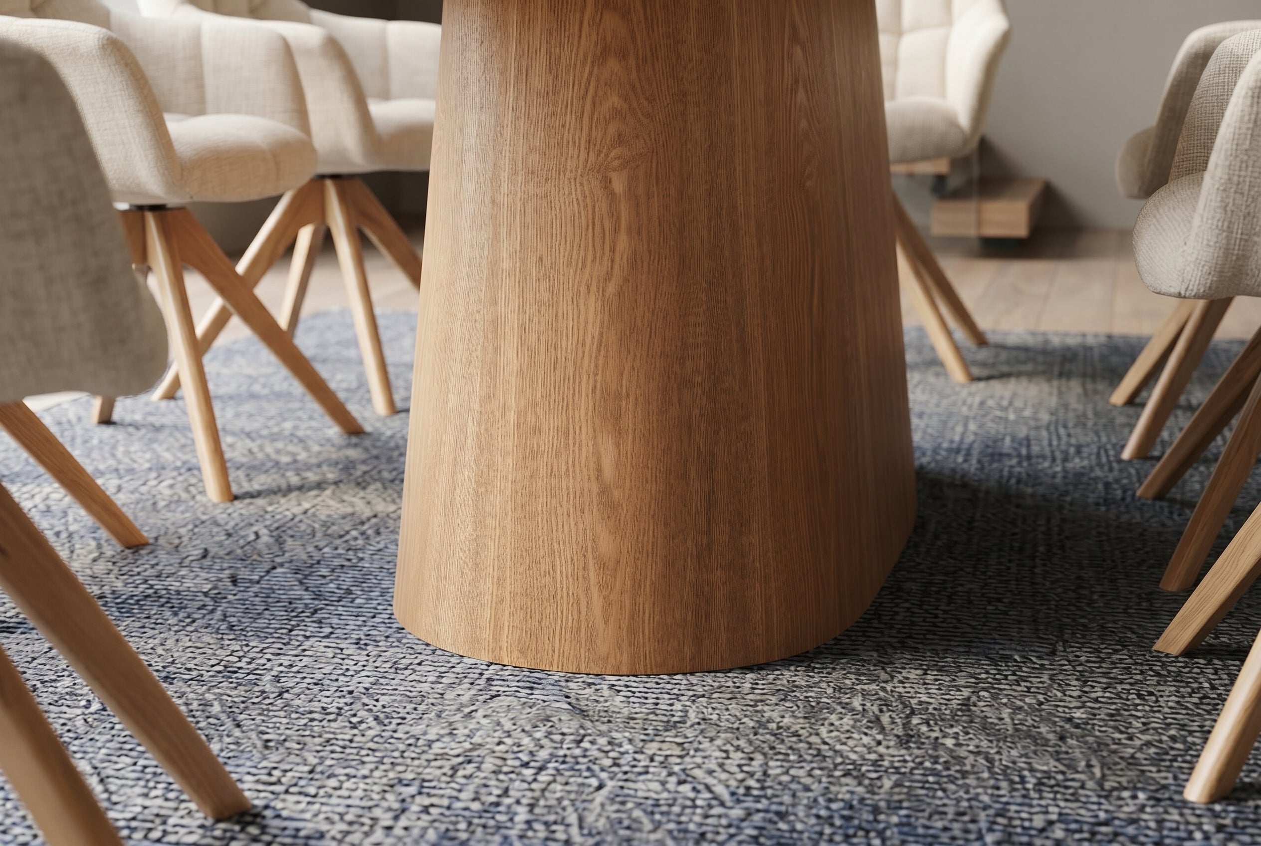 Table à manger design UNIQUE 200cm piètement pilier en chêne céramique travertin marron naturel