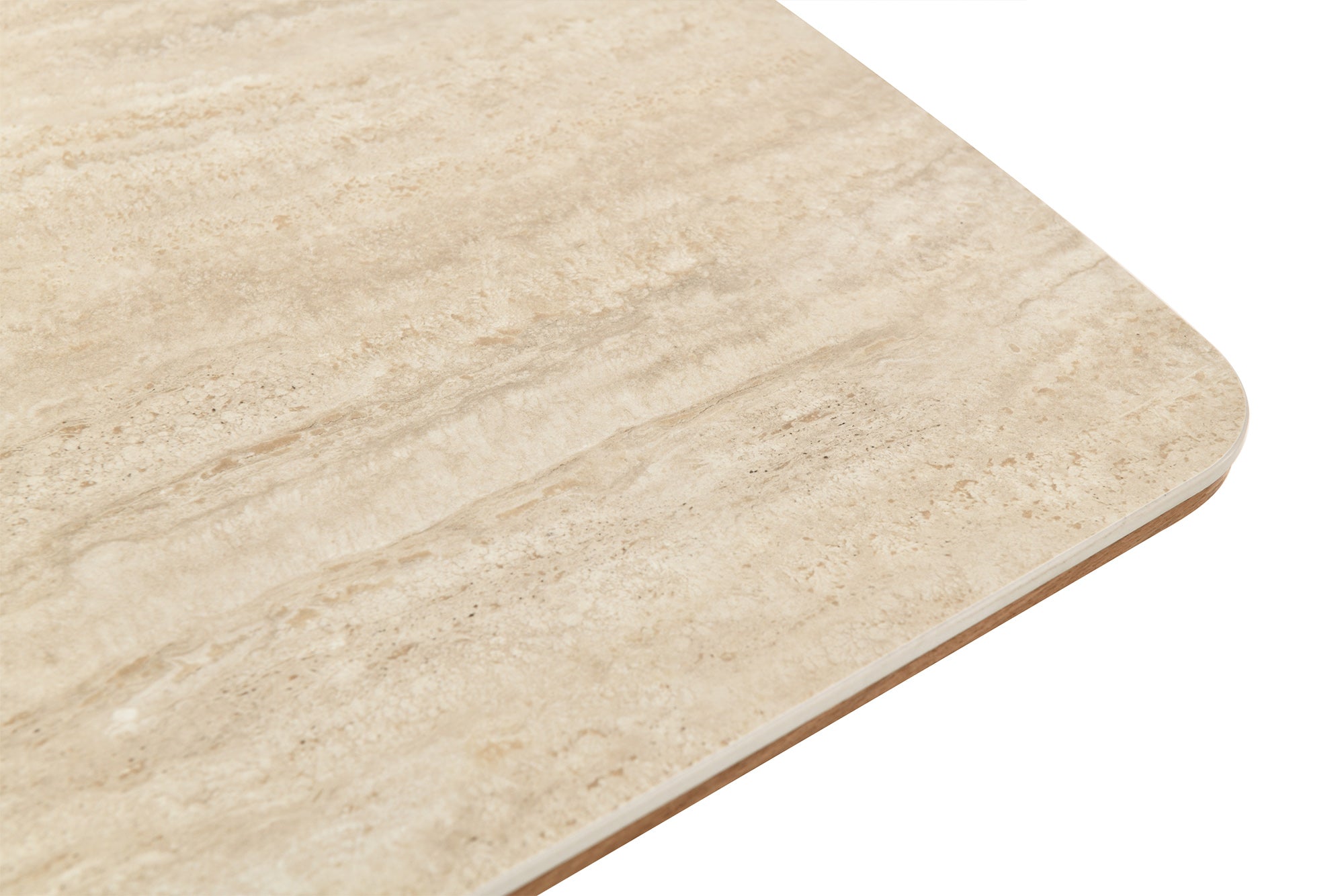 Table à manger design UNIQUE 200cm piètement pilier en chêne céramique travertin marron naturel