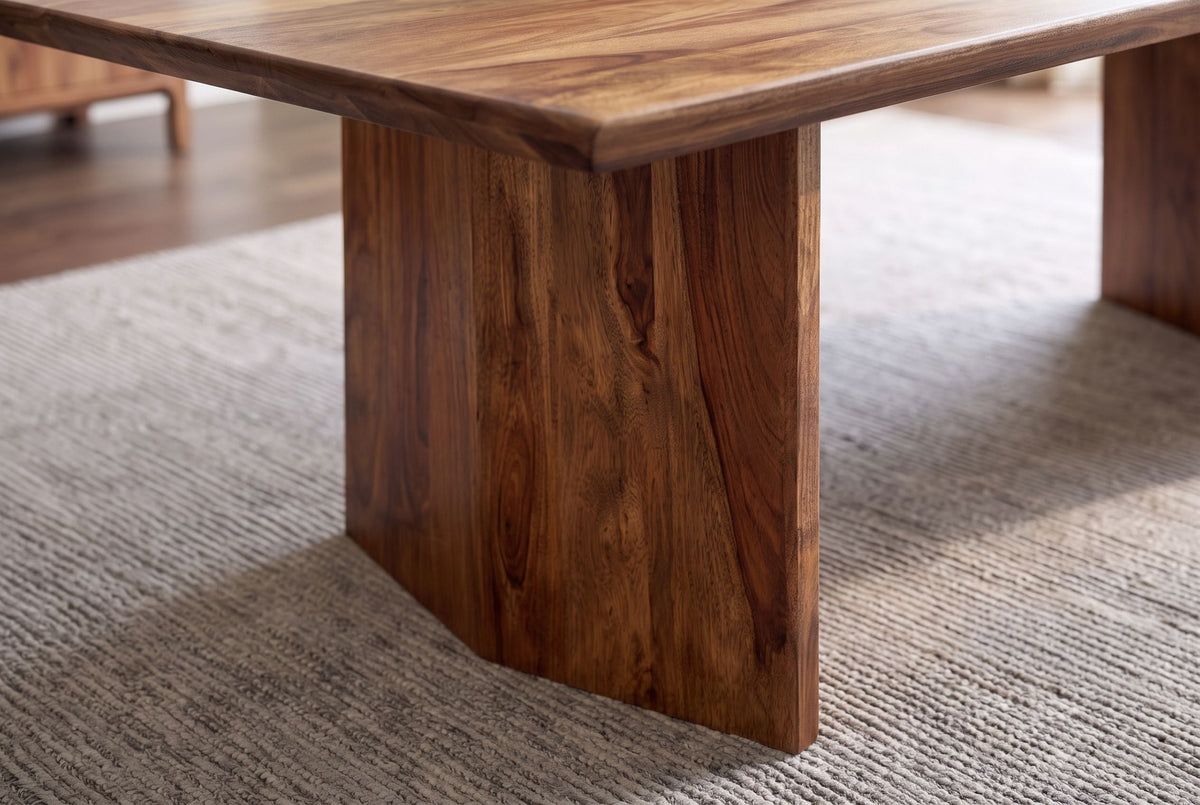 Table à manger en bois massif DIAMOND 240cm finition pierre marron Sheesham avec chant suisse