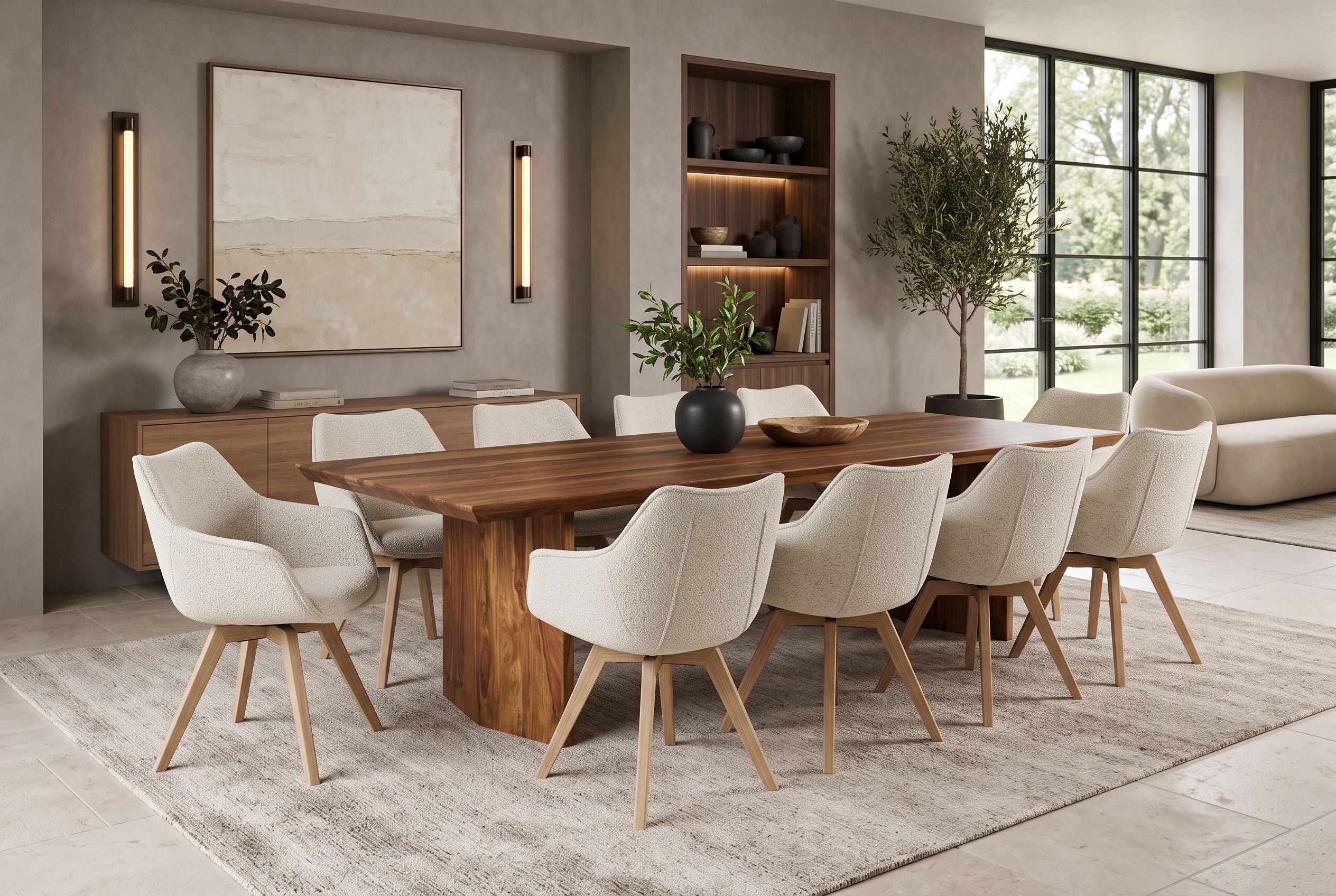 Table à manger en bois massif DIAMOND 240cm finition pierre marron Sheesham avec chant suisse