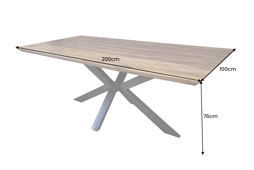 GALAXIE Mesa de comedor de madera maciza marrón de 200 cm con acabado en piedra Sheesham Diseño industrial