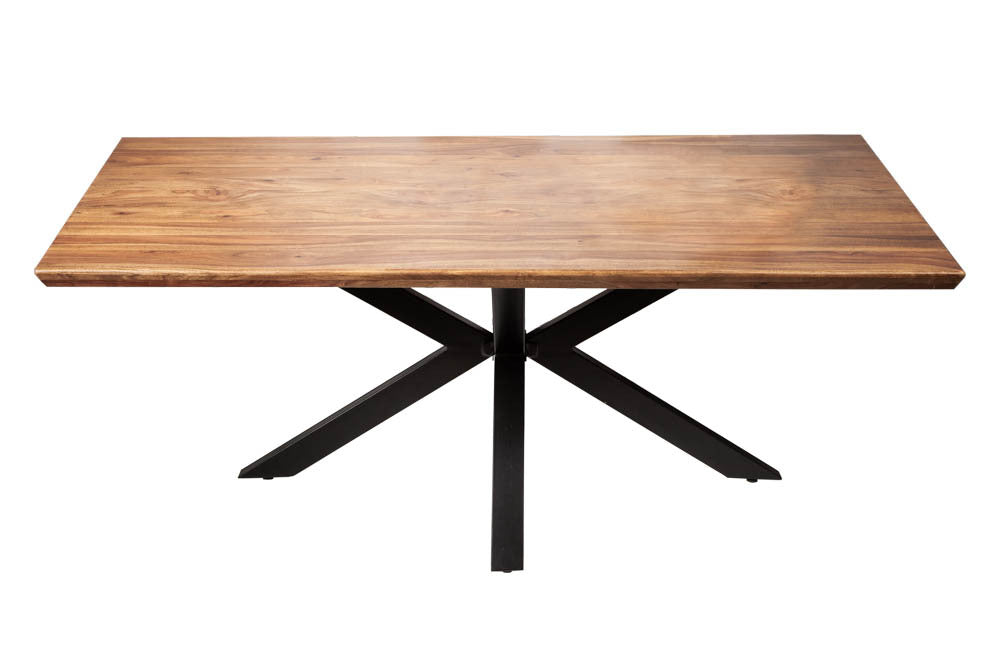 GALAXIE Mesa de comedor de madera maciza marrón de 200 cm con acabado en piedra Sheesham Diseño industrial