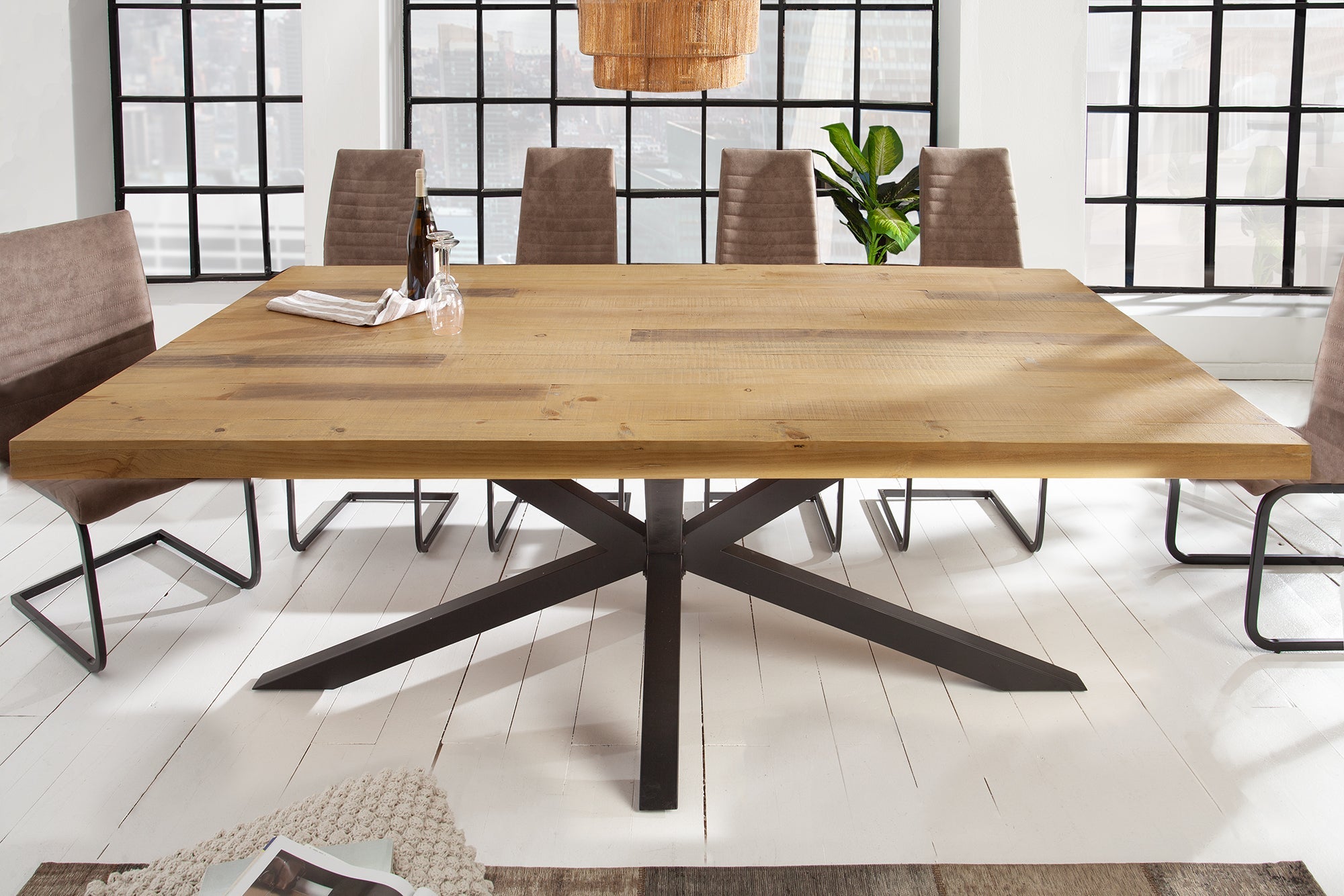 GALAXIE 200cm mesa de comedor de madera maciza vintage pino marrón reciclado diseño industrial