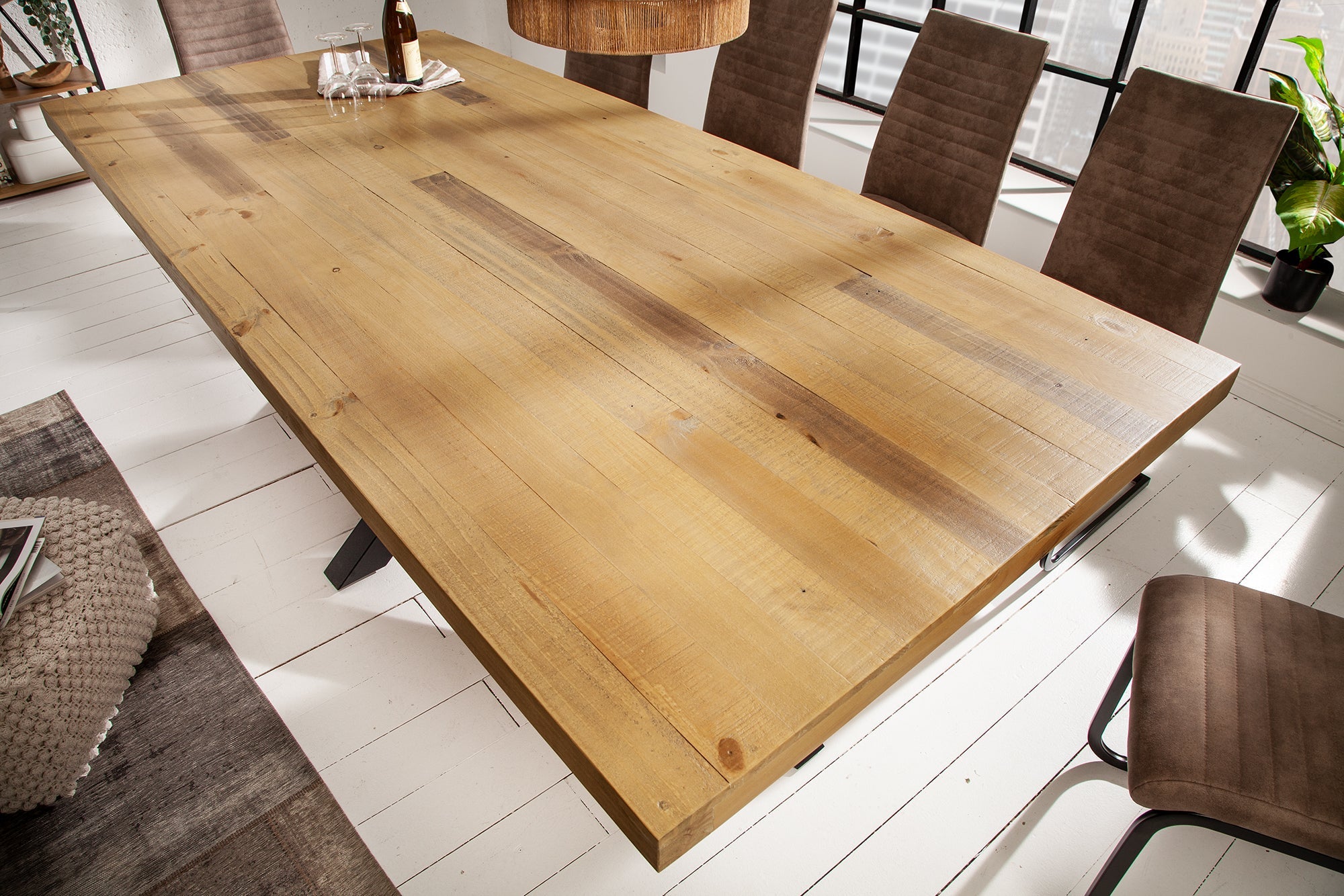 GALAXIE 200cm mesa de comedor de madera maciza vintage pino marrón reciclado diseño industrial