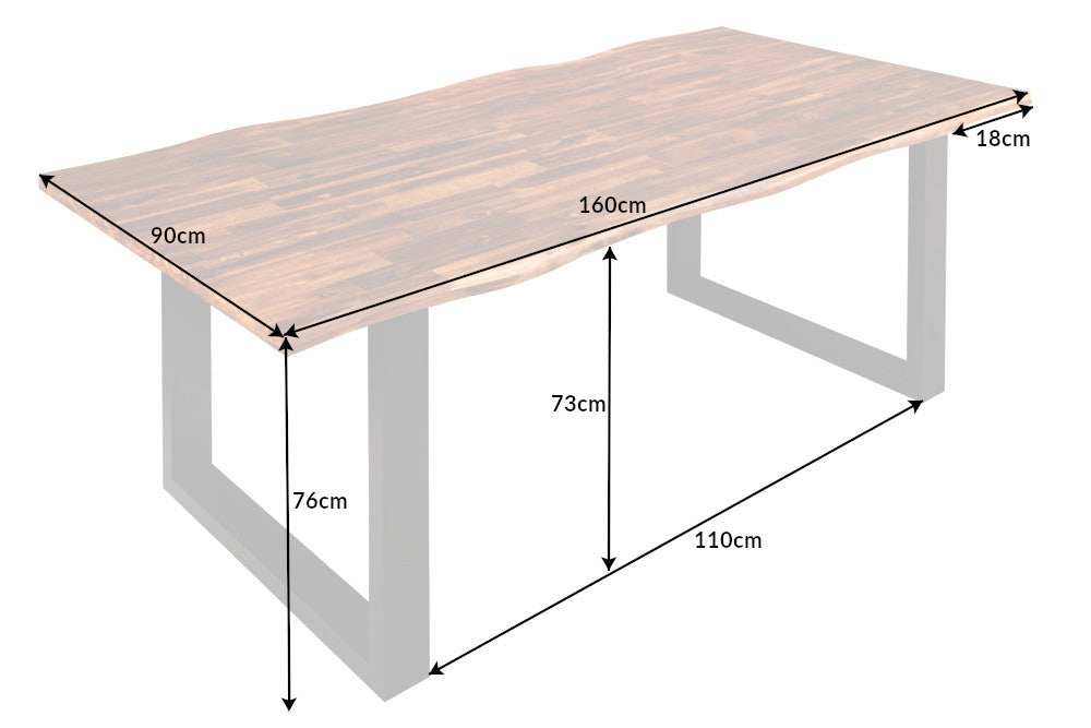 Table à manger en bois massif GENESIS 160cm bord d’acacia anthracite naturel design industriel