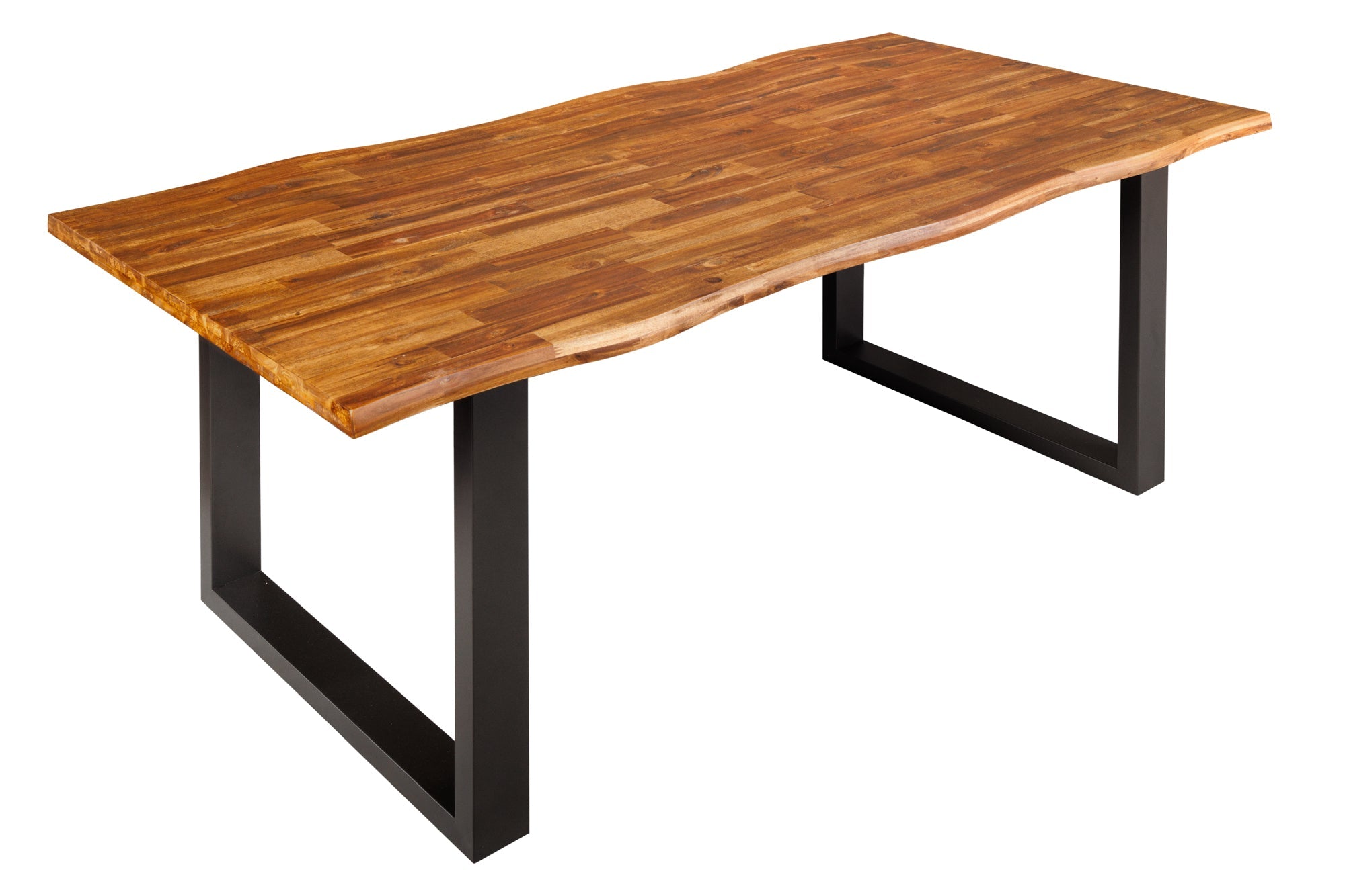 GENESIS mesa de comedor de madera maciza 200cm acacia flameado marrón hierro árbol borde negro