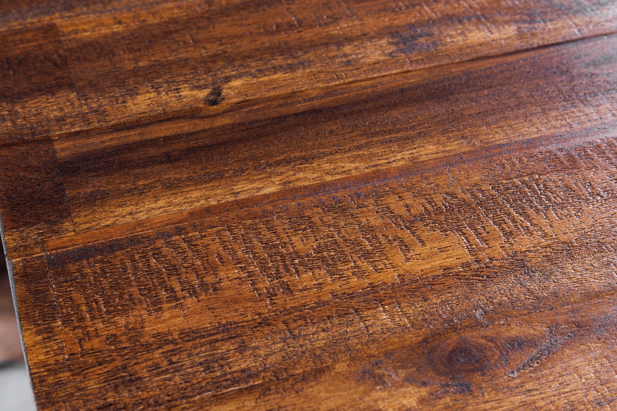 GENESIS mesa de comedor de madera maciza 200cm acacia flameado marrón hierro árbol borde negro