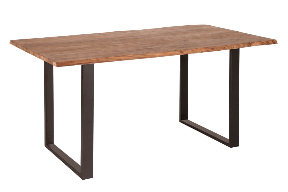 Mesa de comedor MAMMUT 160 cm de madera maciza de acacia silvestre diseño industrial tablero 2,6 cm borde de árbol