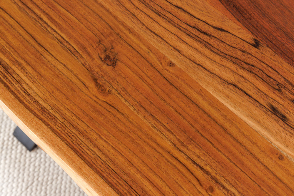 Mesa de comedor de madera maciza MAMMUT 160cm acacia canto estructura X diseño industrial tablero 2.6 cm