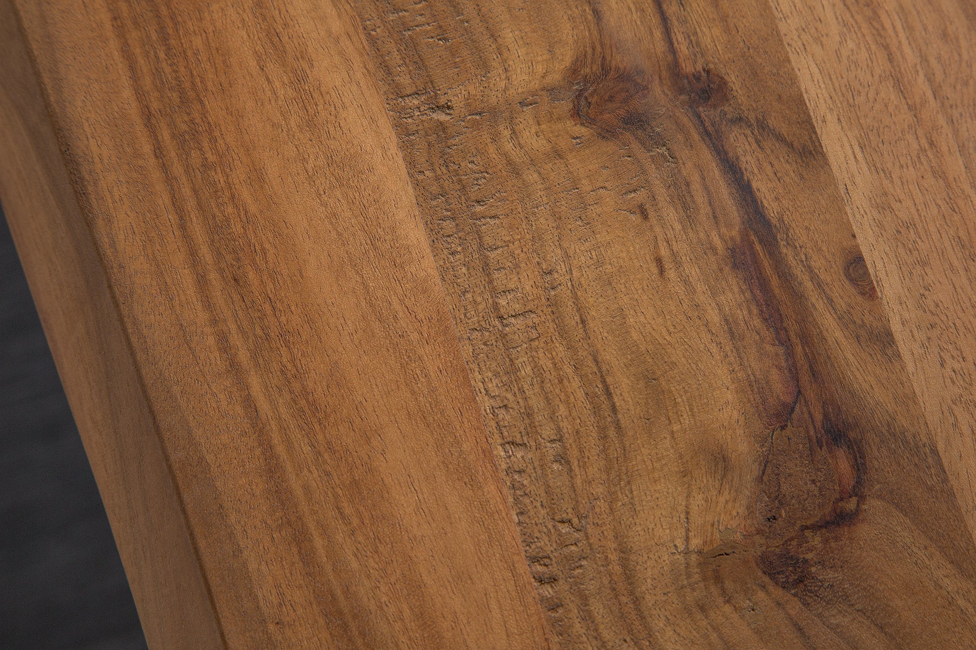 Table à manger en bois massif MAMMUT 200 cm acacia 3,5 cm plateau de table bord d'arbre métal noir