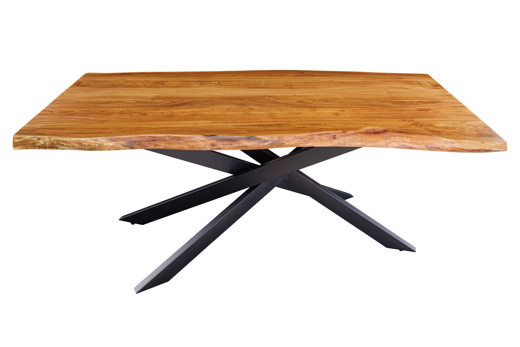 Mesa de comedor de madera maciza MAMMUT 200cm negro acacia tapa de metal borde 3,5cm