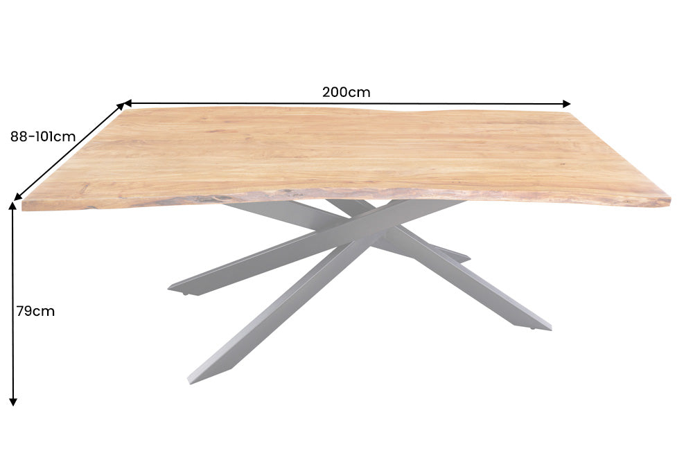 Mesa de comedor de madera maciza MAMMUT 200cm negro acacia tapa de metal borde 3,5cm