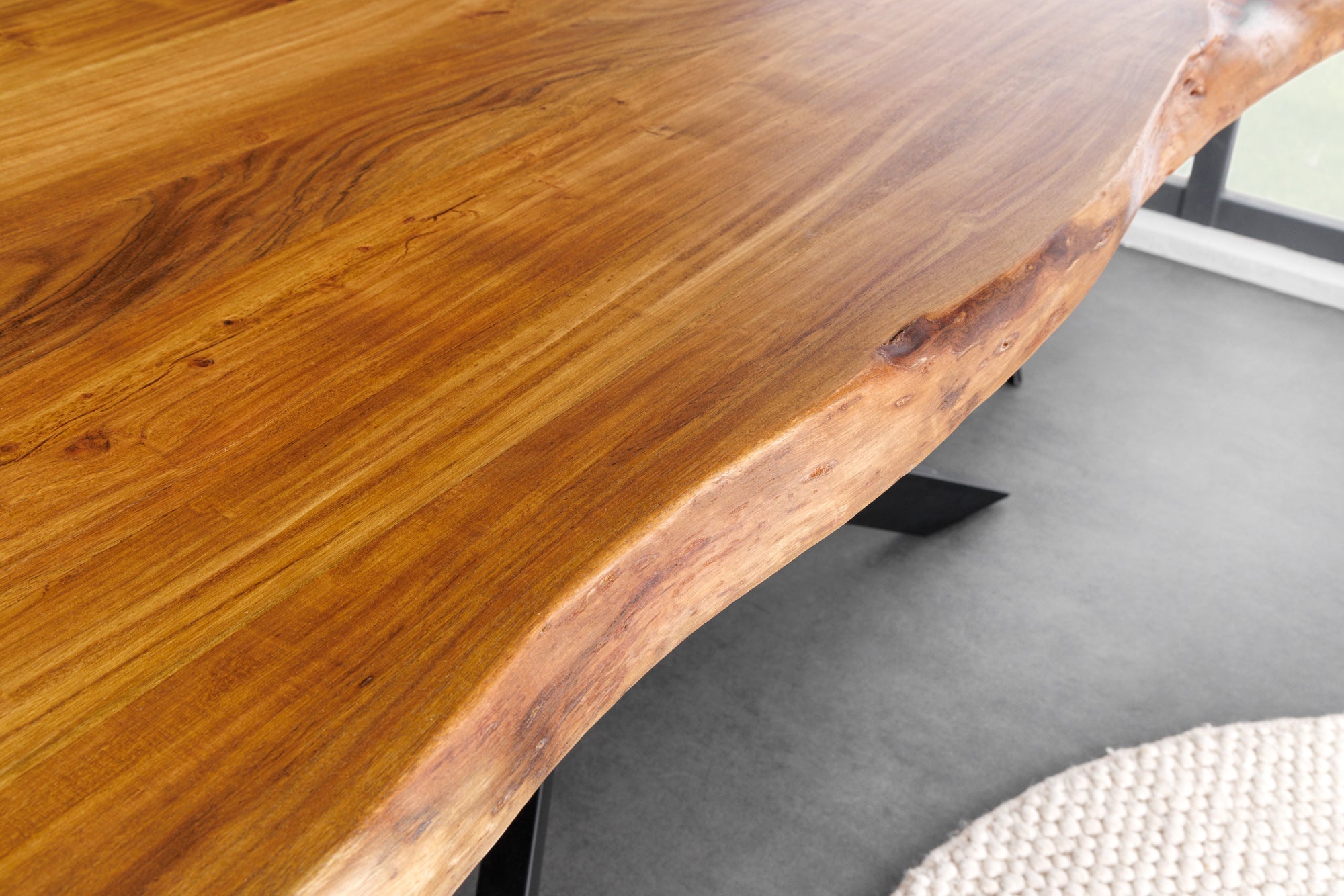 Mesa de comedor de madera maciza MAMMUT 200cm negro acacia tapa de metal borde 3,5cm