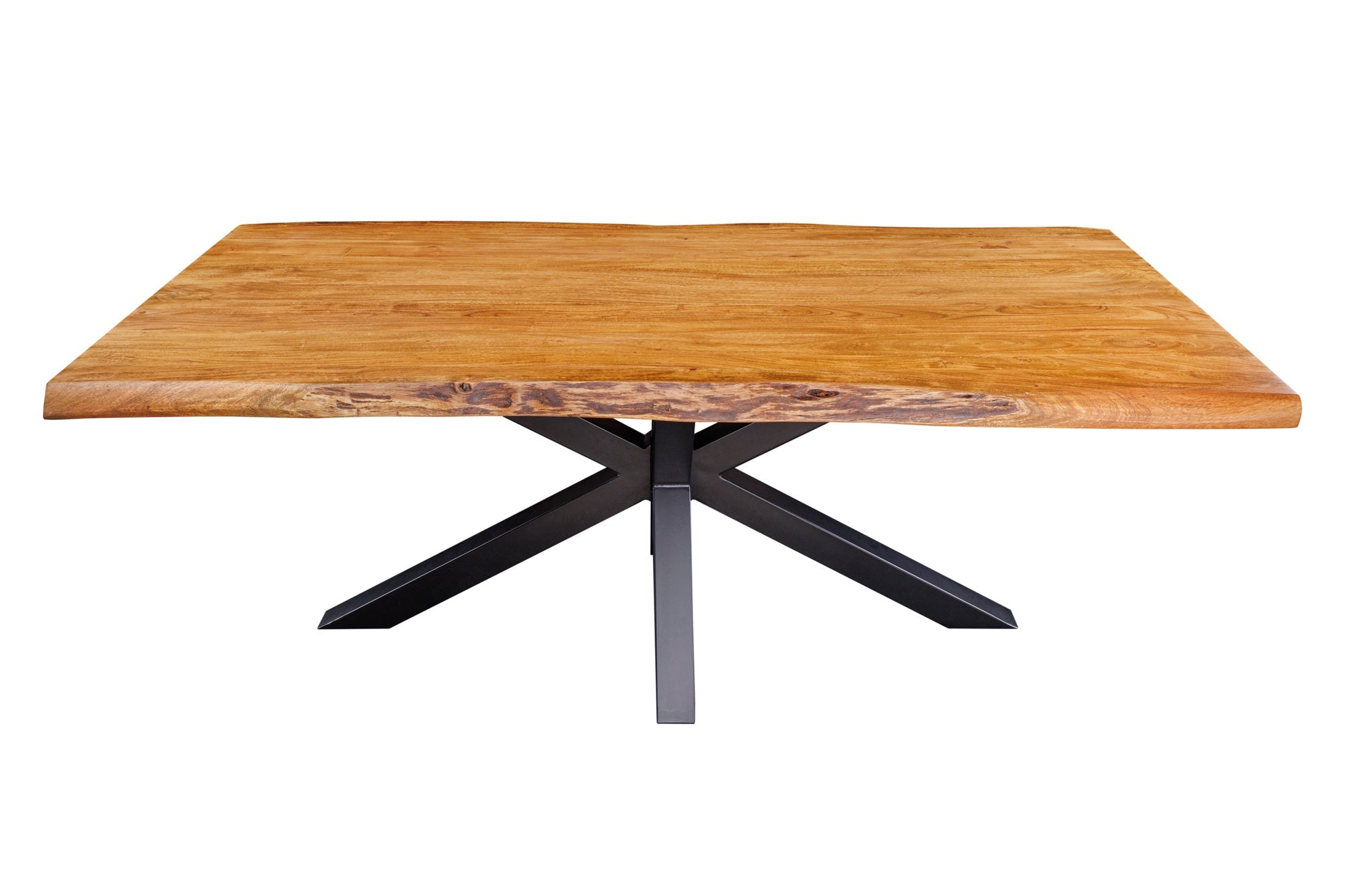 Mesa de comedor de madera maciza MAMMUT 200cm negro acacia tapa de metal borde 5cm